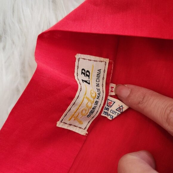 Kimono Style  Robe Chinese Embroidery Red Belted Cotton‎ Blend (Flaw) - Picture 6 of 14